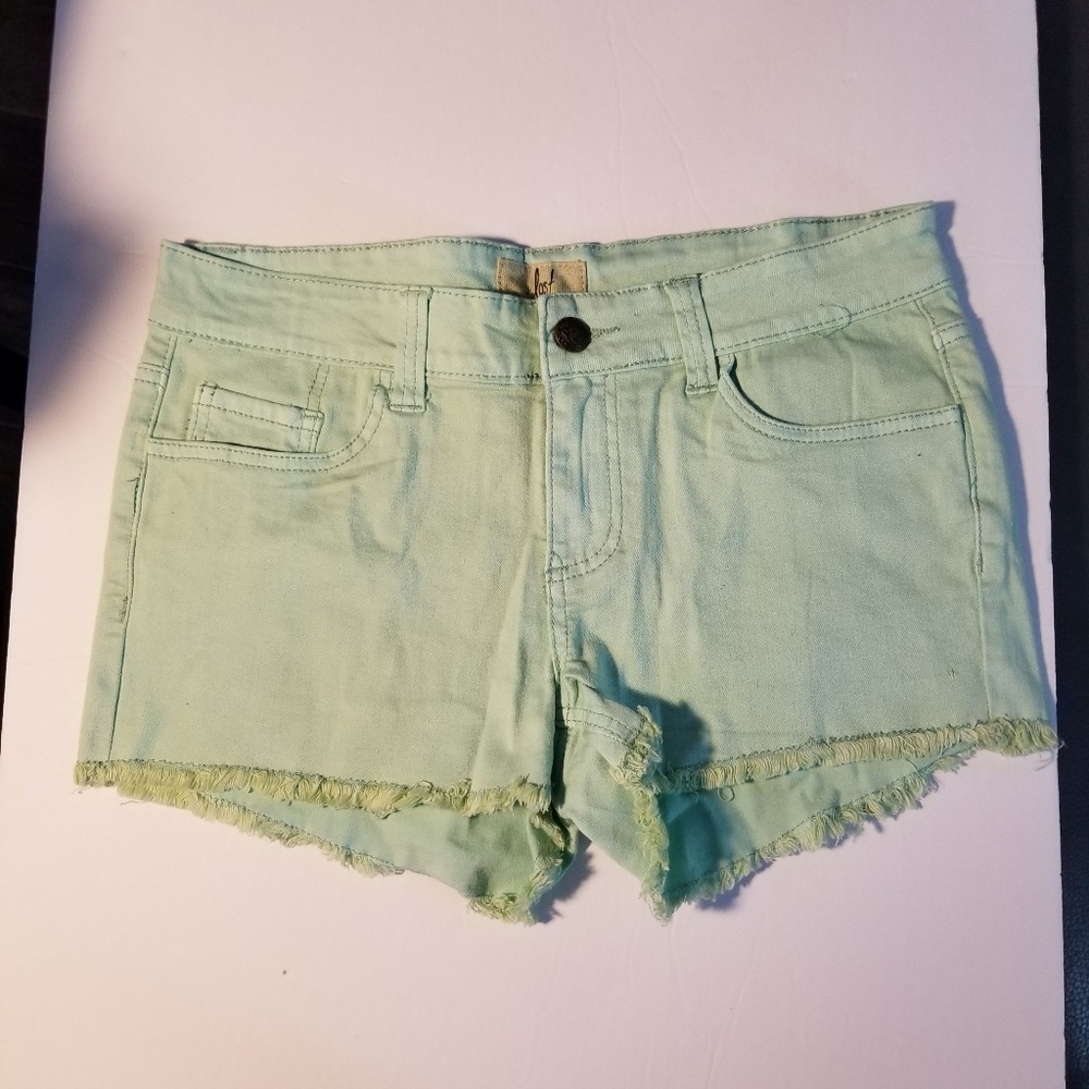 NWOT Lost Mint Green Junior Frayed Jean Shorts 7